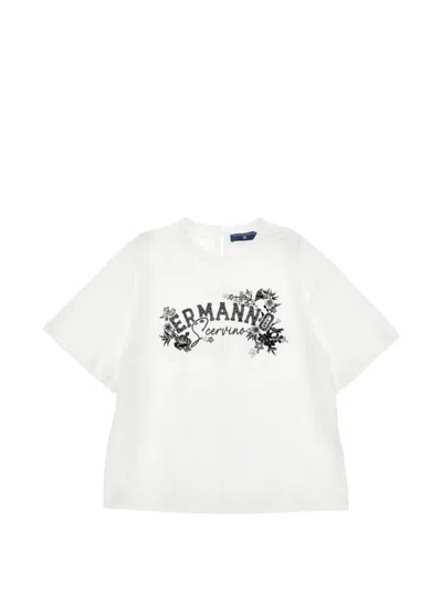 Ermanno Scervino Junior Kids' Logo-print Floral-print T-shirt In White