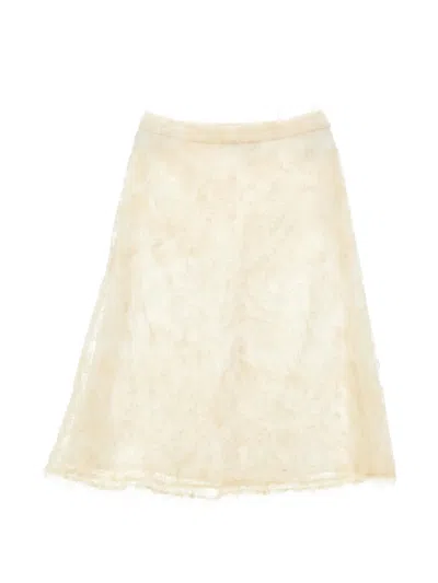 Ermanno Scervino Junior Kids' Midi Sequin-embellished Lace Skirt In Neutral