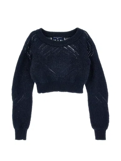 Ermanno Scervino Junior Kids' Open-knit Cropped Sweater In Blue