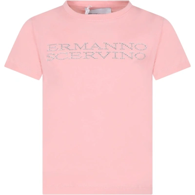 Ermanno Scervino Junior Kids' Pink T-shirt For Girl With Logo