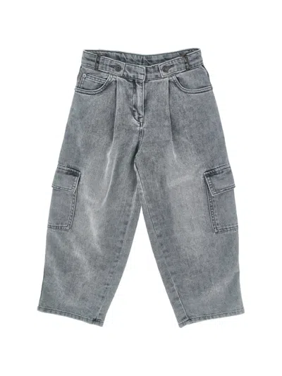 Ermanno Scervino Junior Kids' Pleated Cargo-pocket Jeans In Black