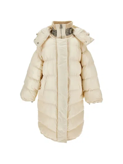 Ermanno Scervino Junior Kids' Quilted Hooded Coat In Neutral