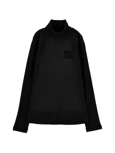 Ermanno Scervino Junior Kids' Ribbed-knit Logo-patch Sweater In Black