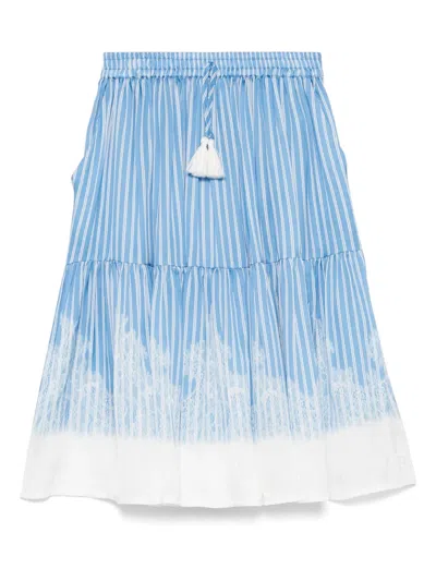 Ermanno Scervino Junior Kids' Striped Tiered Skirt In Gnawed Blue