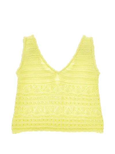 Ermanno Scervino Junior Kids' V-neck Sleeveless Knitted Top In Yellow