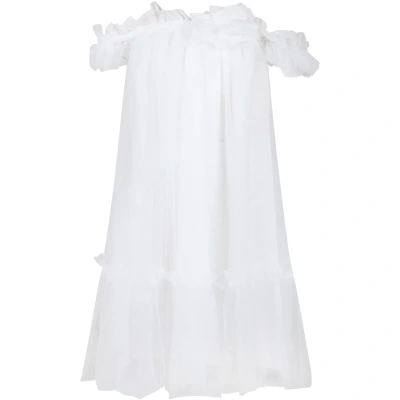 Ermanno Scervino Junior Kids' White Dress For Girl With Flower