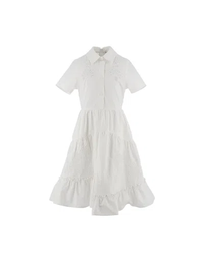 Ermanno Scervino Junior Kids' White Shirt Dress With Lace