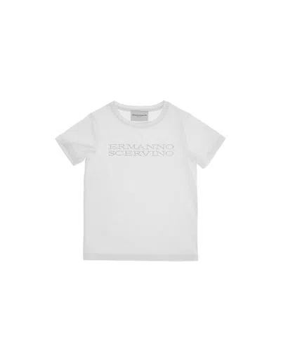 Ermanno Scervino Junior Kids' White T-shirt With Rhinestone Logo