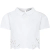 ERMANNO SCERVINO JUNIOR WHITE TOP FOR GIRL WITH EMBROIDERY