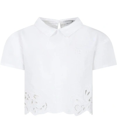 Ermanno Scervino Junior Kids' White Top For Girl With Embroidery