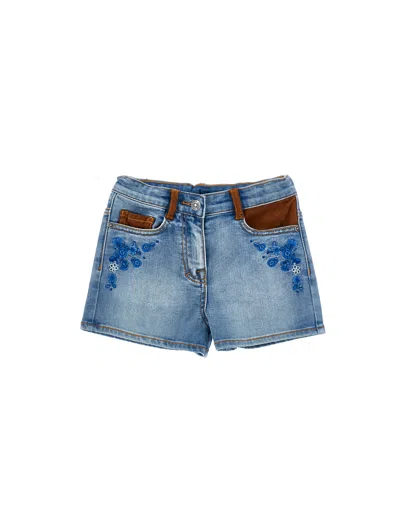 Ermanno Scervino Kids  5-pocket Embroidered Shorts In Blue