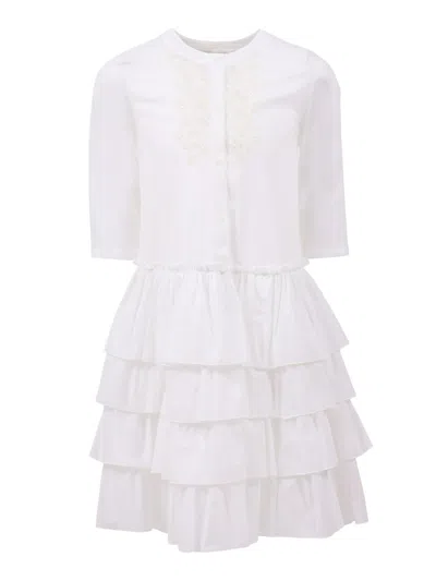 Ermanno Scervino Kids Abito Con Ricami Bacchett In White