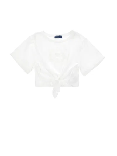Ermanno Scervino Kids  Decorated Flower Knot T-shirt In White