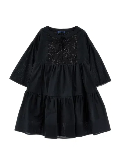 Ermanno Scervino Kids  Dress With Embroidered Plastron In Black