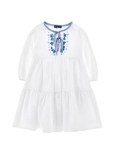 Ermanno Scervino Kids  Dress With Little Flower Embroidery In White