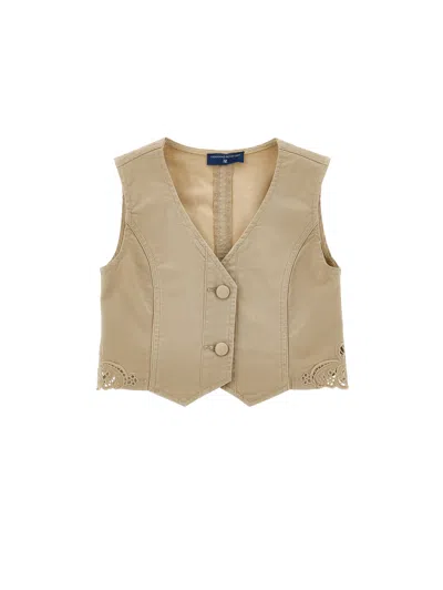 Ermanno Scervino Kids  Embroidered Bull Denim Vest In Neutral