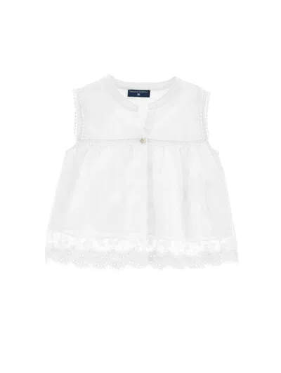 Ermanno Scervino Kids  Embroidered Tulle Blouse In White