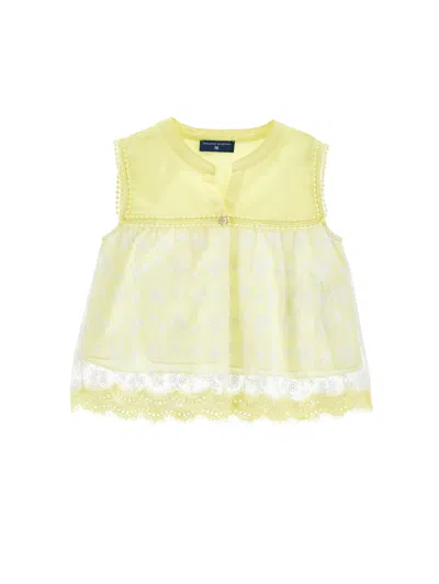Ermanno Scervino Kids  Embroidered Tulle Blouse In Yellow