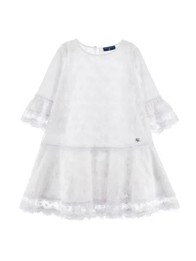 Ermanno Scervino Kids  Embroidered Tulle Floral Dress In White