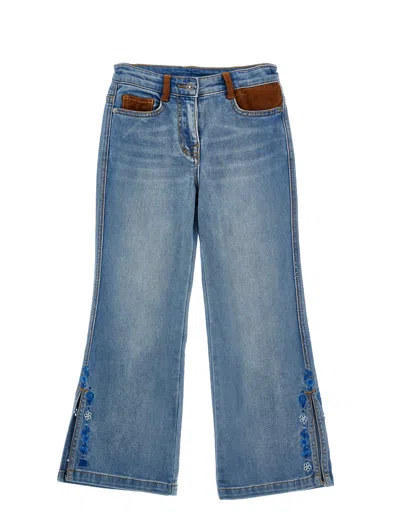 Ermanno Scervino Kids  Floral Embroidered Jeans In Blue