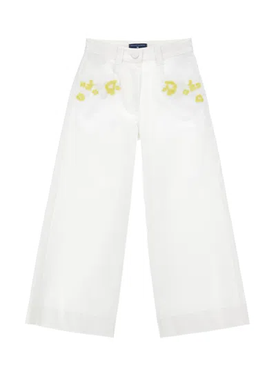 Ermanno Scervino Kids  Floral Embroidery Pants In White