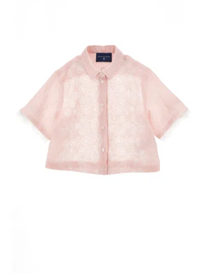 Ermanno Scervino Kids  Floral Lace Ruffle Shirt In Pink