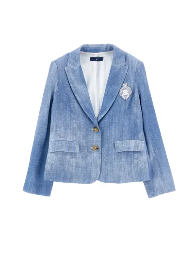 Ermanno Scervino Kids  Jacket With Embroidered Crest In Blue