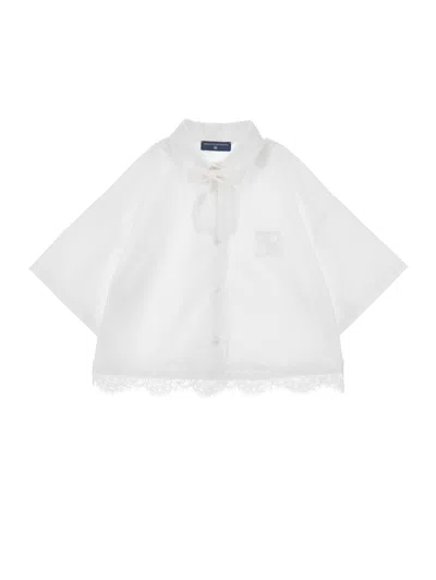 Ermanno Scervino Kids  Lace Shirt With Bow In White