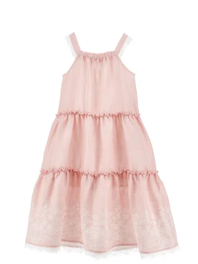 Ermanno Scervino Kids  Long Floral Embroidery Dress In Pink