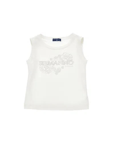 Ermanno Scervino Kids  Rhinestone Flower Print Tank Top In Neutral