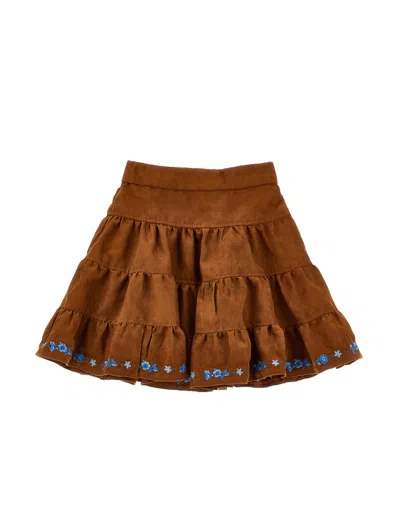 Ermanno Scervino Kids  Ruffled Skirt With Embroidery In Green