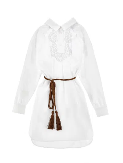 Ermanno Scervino Kids  Shirt Dress With Lace And Belt In White