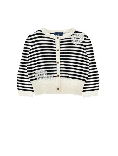 Ermanno Scervino Kids  Striped And Floral Cardigan In Blue