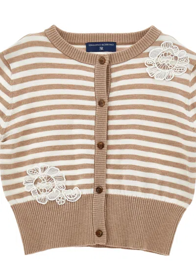Ermanno Scervino Kids  Striped And Floral Cardigan In Brown