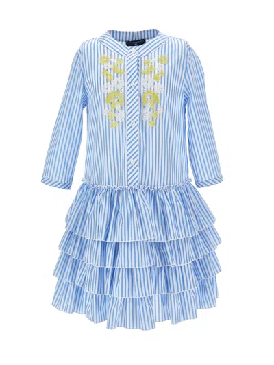 Ermanno Scervino Kids  Striped Embroidered Dress In Blue
