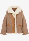 Ermanno Scervino Shearling Collar Knit Cardigan In Brown