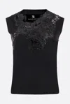 Ermanno Scervino Knit Sleeveless Top With Embroidery In Black