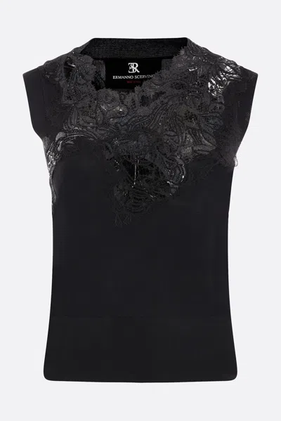 Ermanno Scervino Knit Sleeveless Top With Embroidery In Black
