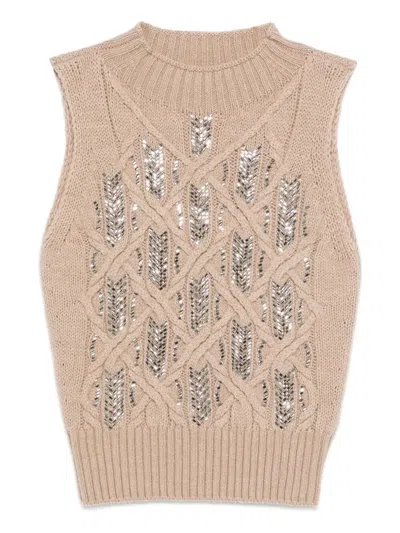 Ermanno Scervino Knit Top In Sand