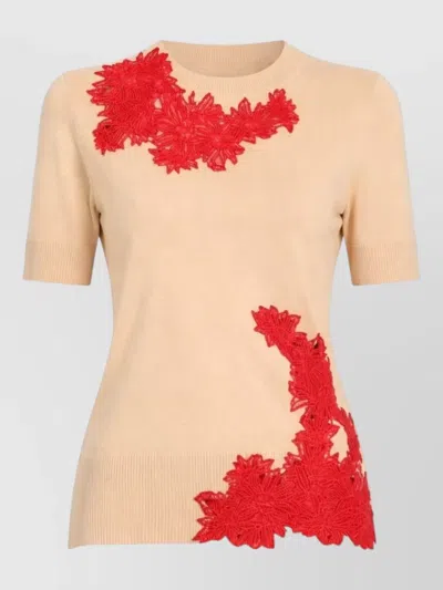 Ermanno Scervino Knit Top Floral Appliqué Round Neck In Multi
