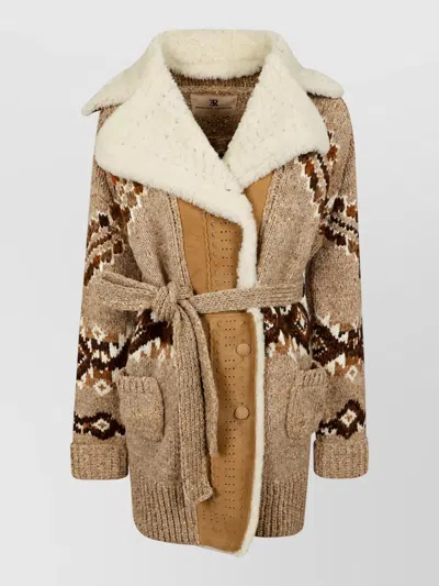 Ermanno Scervino Knitted Coat In Brown
