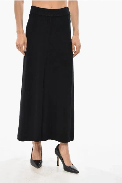 Ermanno Scervino Knitted Midi Skirt With Front Split In Black