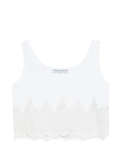 Ermanno Scervino Cropped Knit Tank Scoop Neck Lace In White