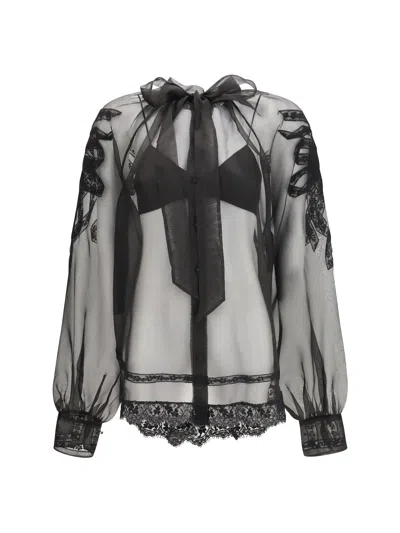 Ermanno Scervino Lace And Sheer Silk Shirt In Black