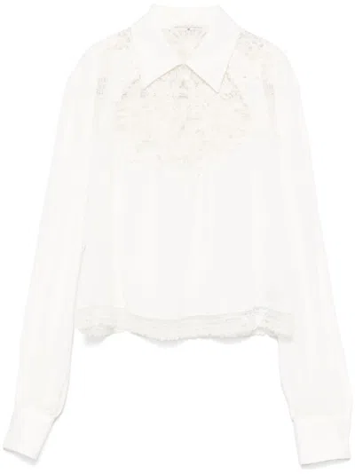 Ermanno Scervino Lace Shoulder Silk Shirt In White
