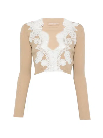 Ermanno Scervino Lace-appliqué Cardigan In Neutral