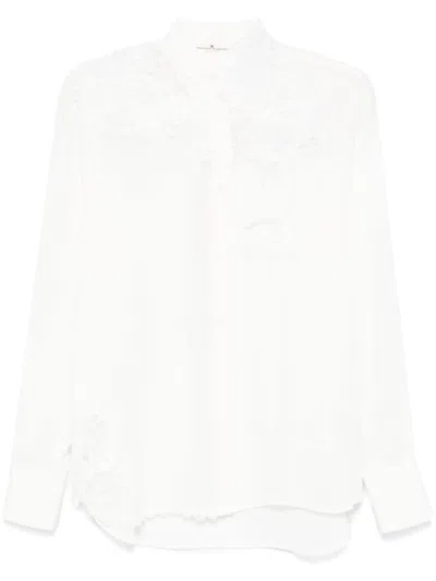 Ermanno Scervino Silk Shirt Embroidered Long Sleeves Sheer Design In White