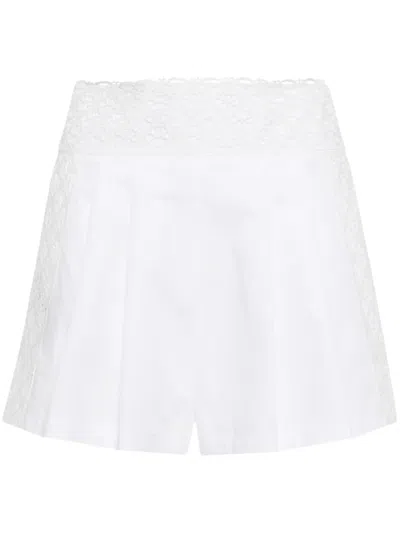 Ermanno Scervino Embroidered Pleated Cotton Shorts In White