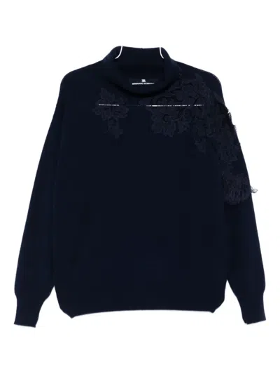 Ermanno Scervino Lace Appliqué Sweater In Blue