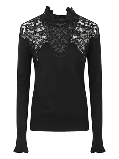 Ermanno Scervino Lace Beaded Top In Black